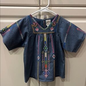 Peek Dark Blue Kids Blouse with Colorful Embroidery Boho